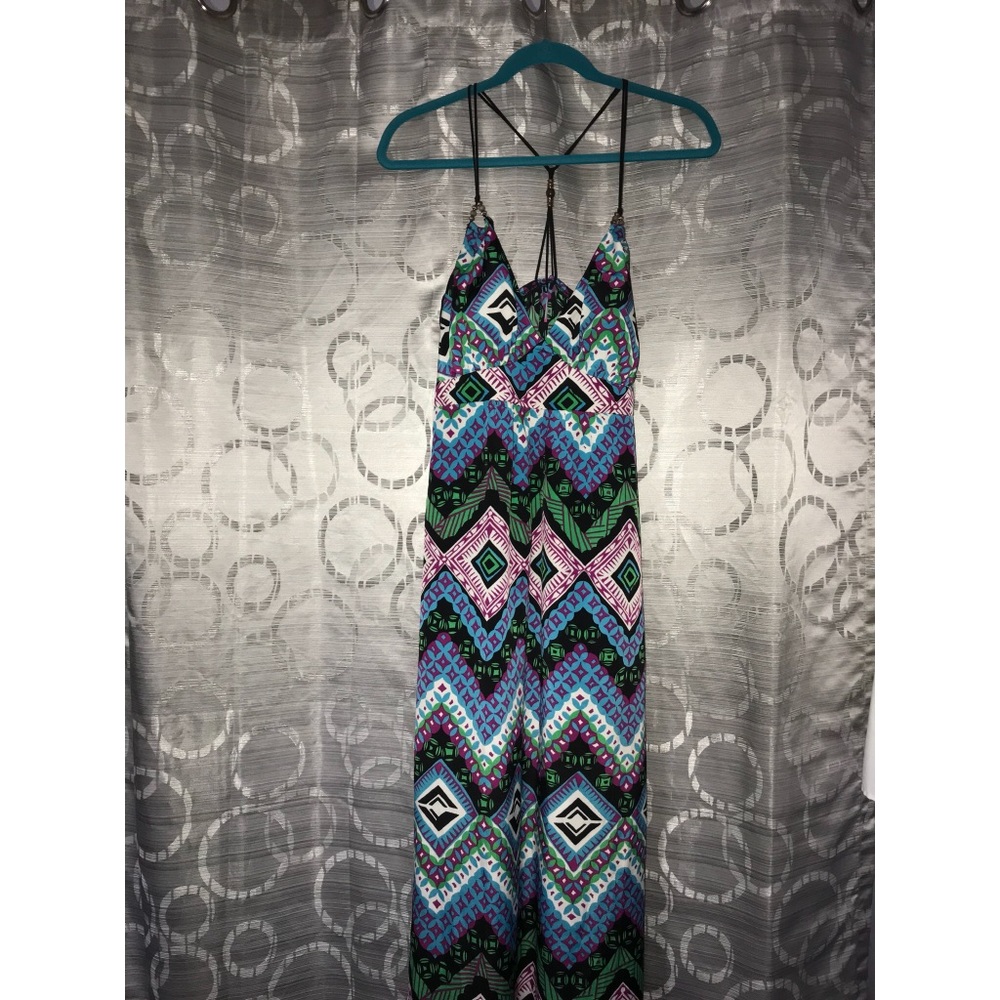 Printed maxi dress with beaded straps!